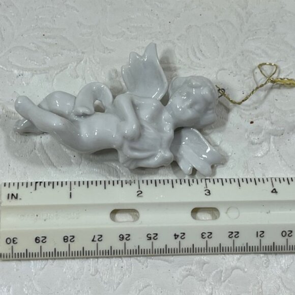 White Glazed Ceramic Cherub Angel Playing Mandolin Christmas Ornament 3.25" - Picture 13 of 15